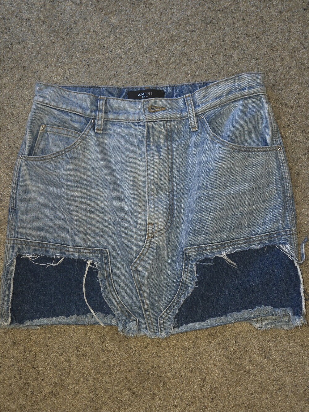 AMIRI Two-Tone Light Blue Denim Mini Skirt